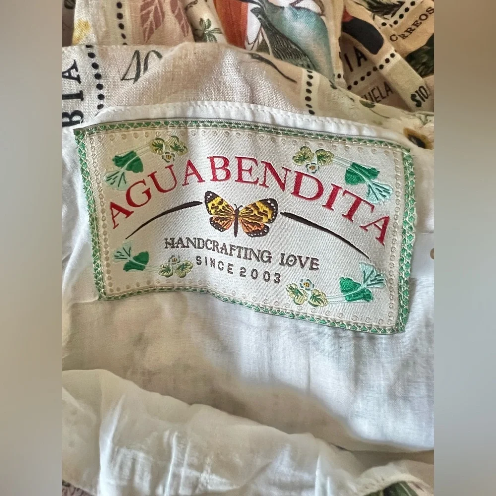 Agua Bendita Postage Stamp Linen Maxi Dress Size Small RARE